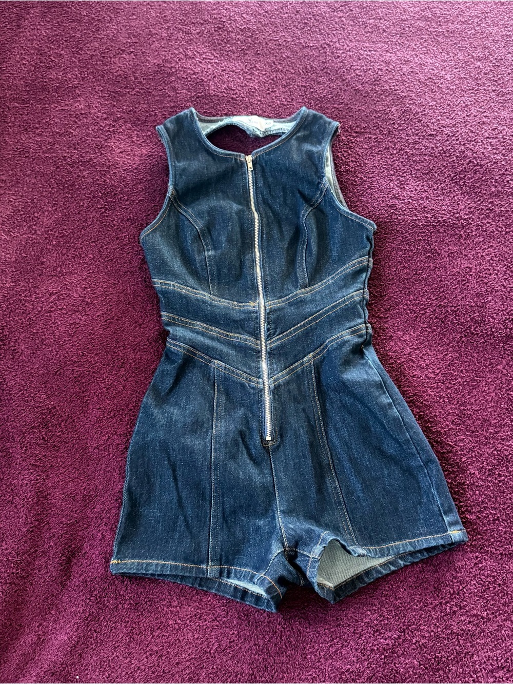 Girls Dark Blue Denim Romper with Front Zip